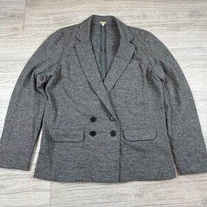 Vintage Y2K J Crew Women Double Breasted Gray Wool Blazer Size 14 Relaxed